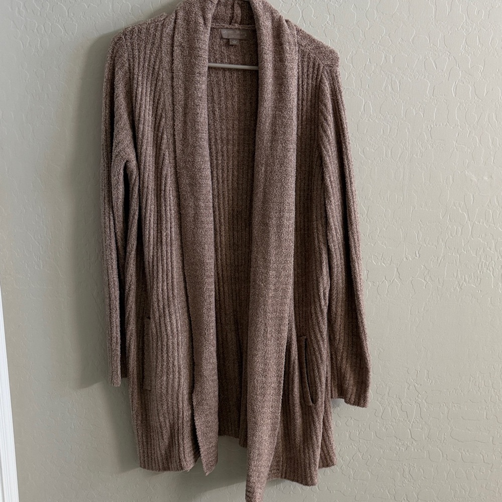 Barefoot Dreams Ribbed Open-Front Cardigan - Taupe Brown. Size large